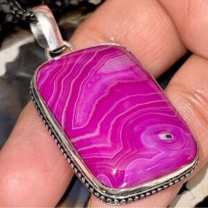 Pink Botswana Lace Agate Pendant 2”